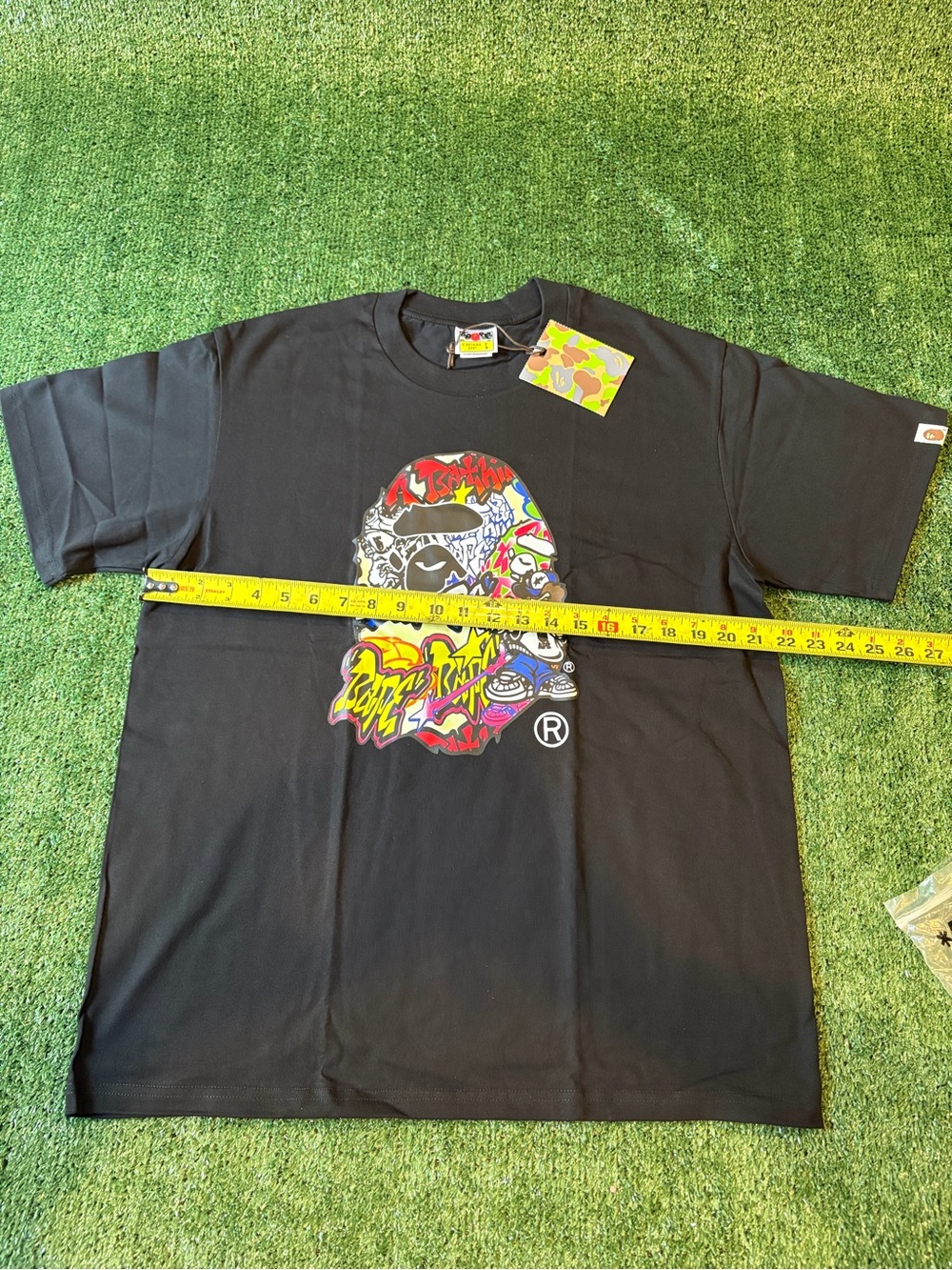 Bape Black Graphic Logo Short Sleeve Tee with Multicolor Ape Head - Picture 7 of 8